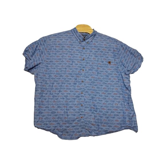 Solaris Men's Outdoor Blue Fish Print Shirt Short Sleeve‎ Button Up Size 4XB B - Picture 5 of 6